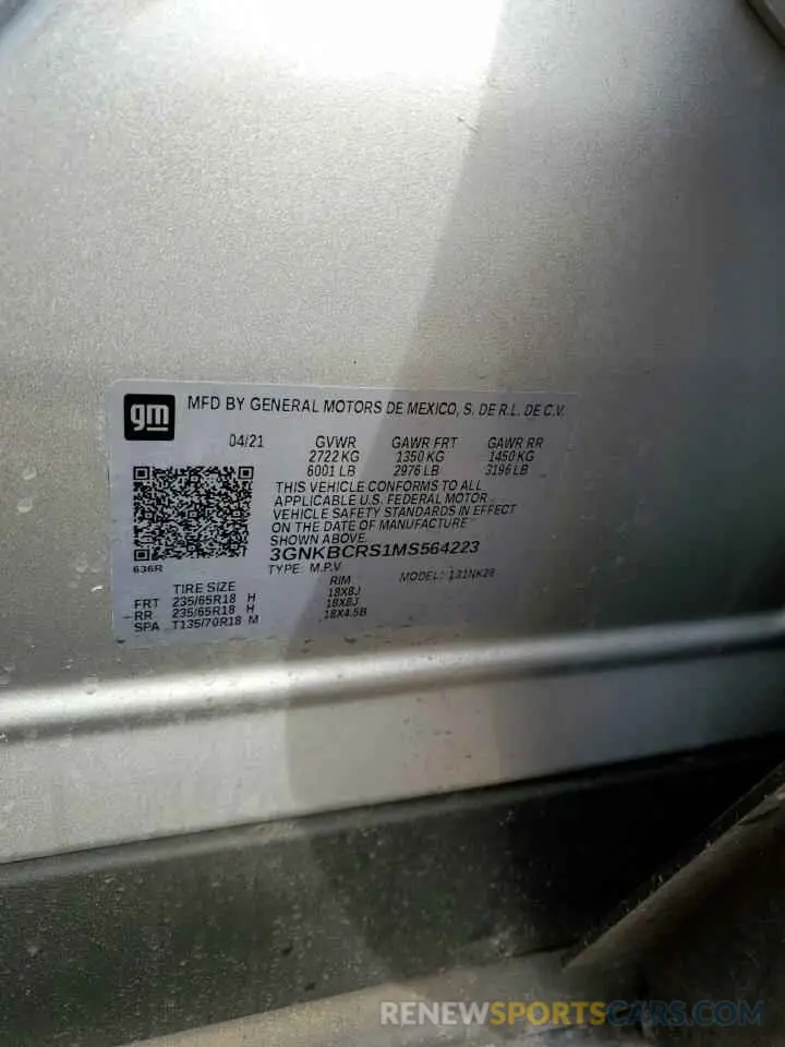 12 Фотография поврежденного автомобиля 3GNKBCRS1MS564223 CHEVROLET BLAZER 2021