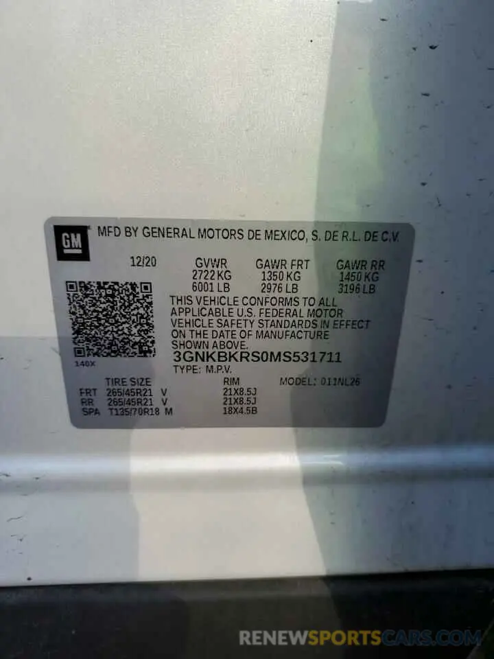 13 Фотография поврежденного автомобиля 3GNKBKRS0MS531711 CHEVROLET BLAZER 2021