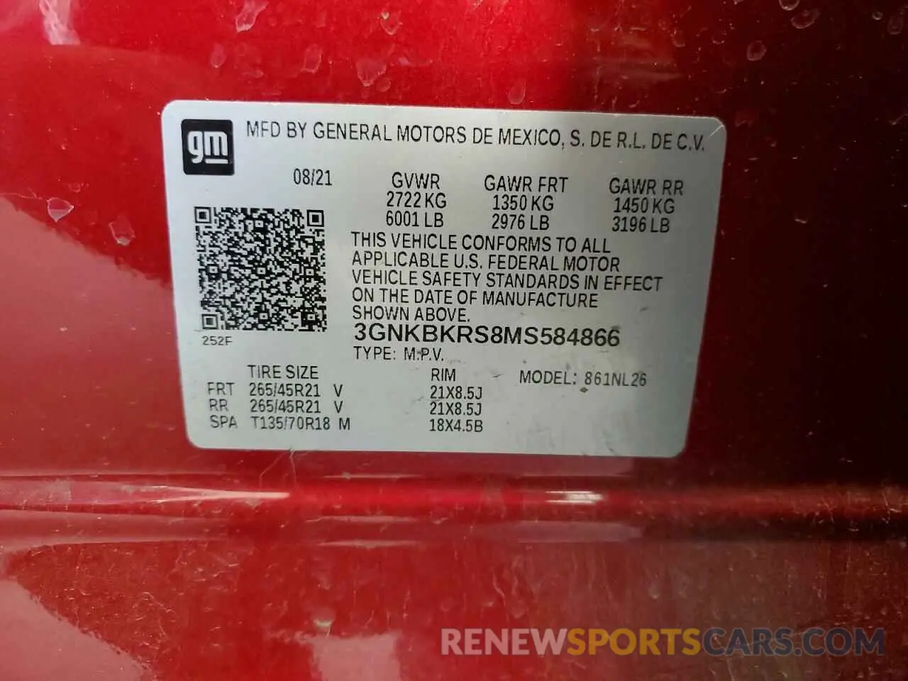 14 Photograph of a damaged car 3GNKBKRS8MS584866 CHEVROLET BLAZER 2021