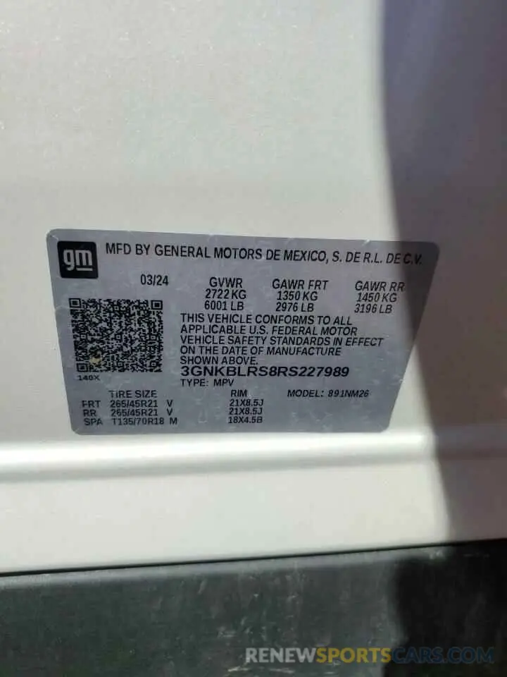 13 Фотография поврежденного автомобиля 3GNKBLRS8RS227989 CHEVROLET BLAZER 2024