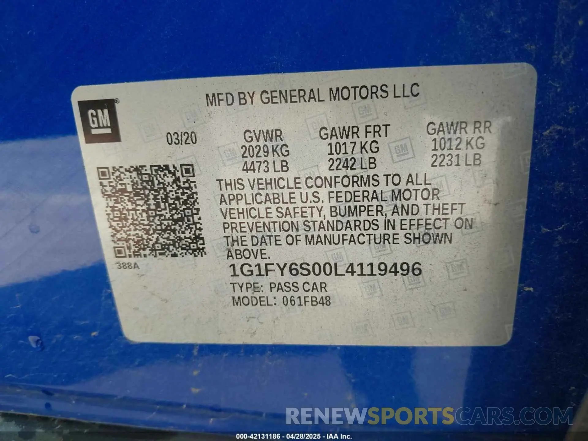 9 Photograph of a damaged car 1G1FY6S00L4119496 CHEVROLET BOLT EV 2020