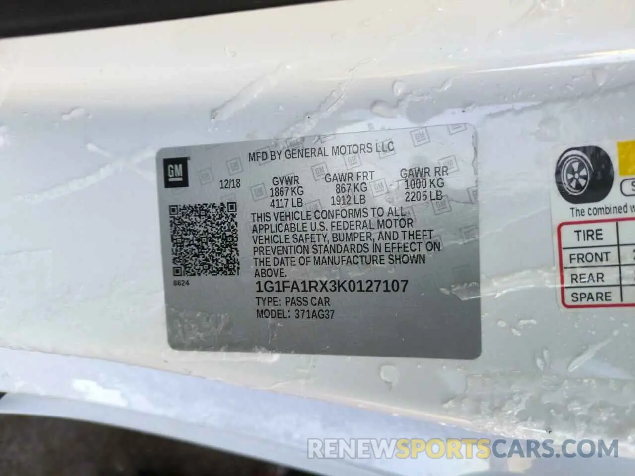 12 Photograph of a damaged car 1G1FA1RX3K0127107 CHEVROLET CAMARO 2019