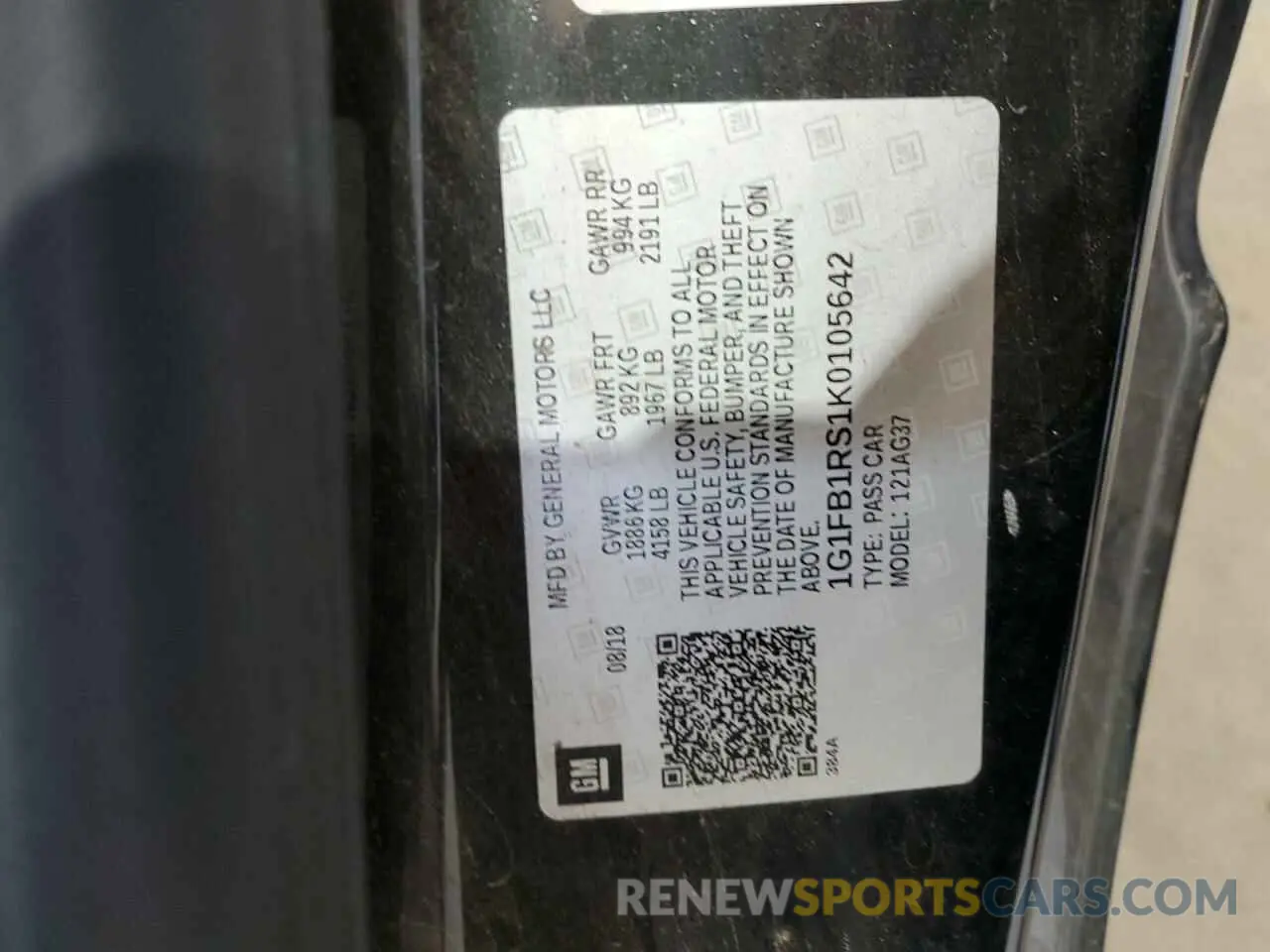 12 Photograph of a damaged car 1G1FB1RS1K0105642 CHEVROLET CAMARO 2019