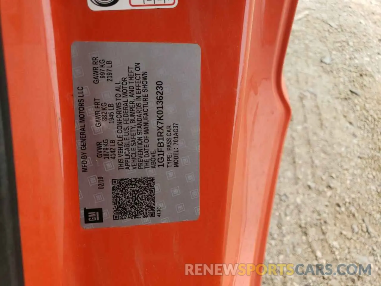 12 Photograph of a damaged car 1G1FB1RX7K0136230 CHEVROLET CAMARO 2019