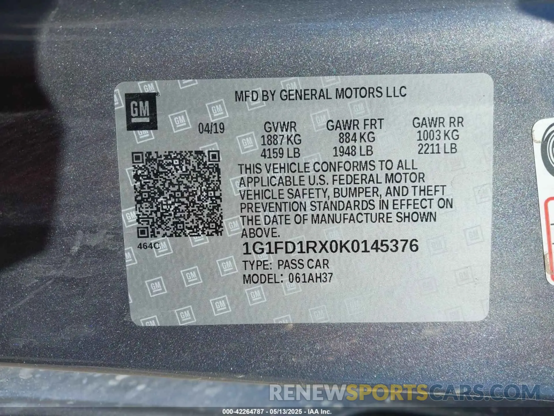 9 Photograph of a damaged car 1G1FD1RX0K0145376 CHEVROLET CAMARO 2019