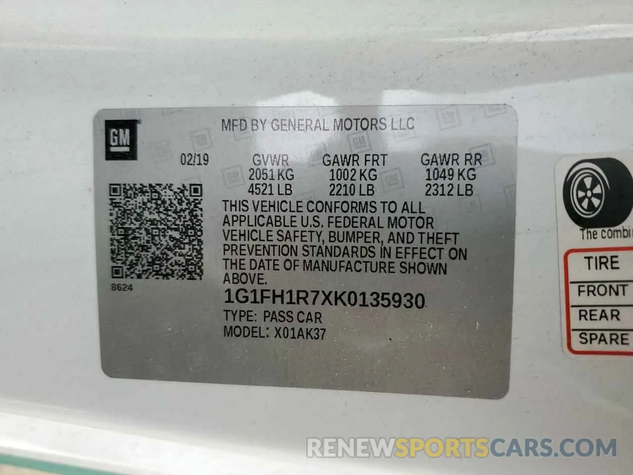 12 Photograph of a damaged car 1G1FH1R7XK0135930 CHEVROLET CAMARO 2019