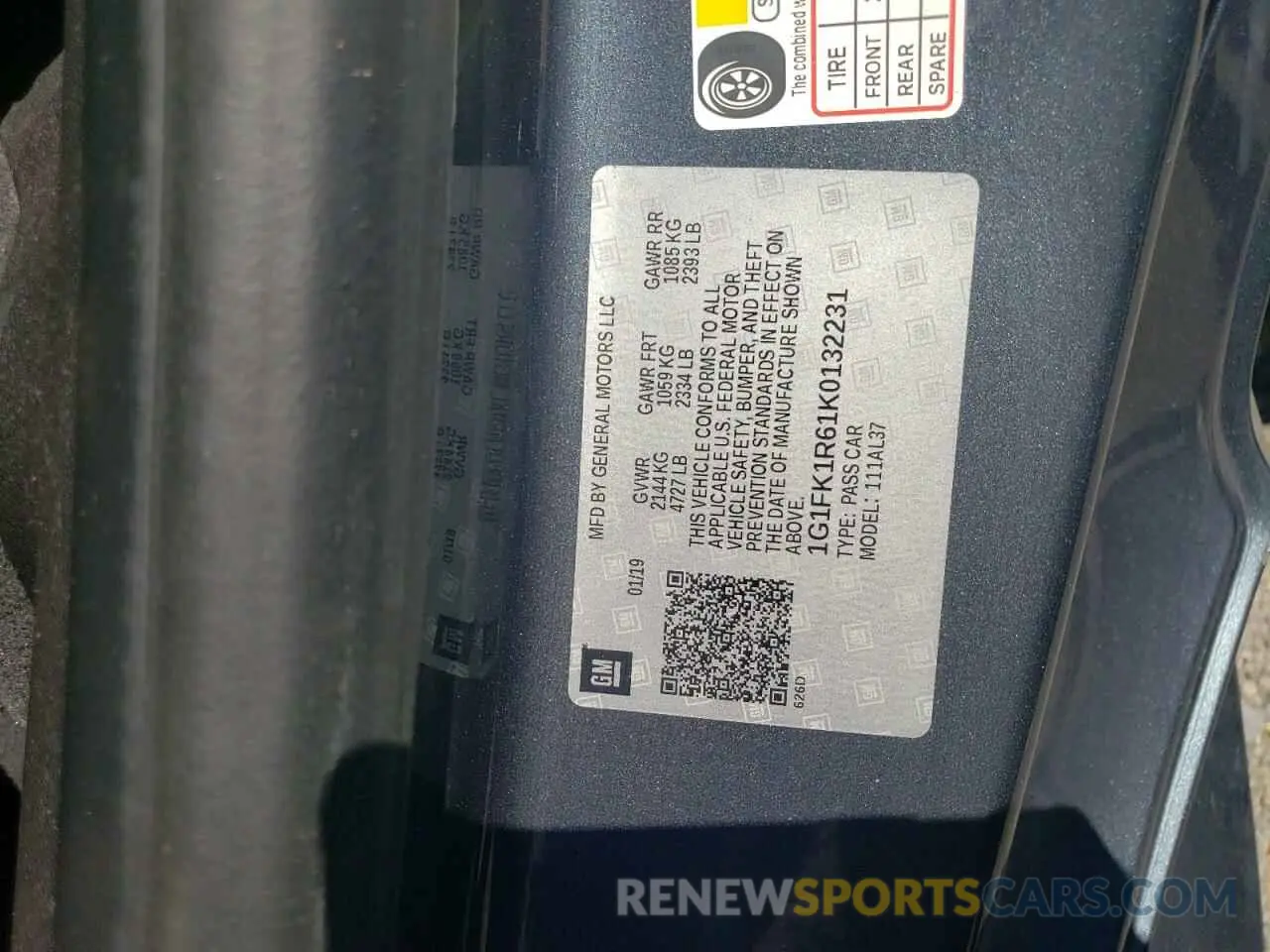 12 Photograph of a damaged car 1G1FK1R61K0132231 CHEVROLET CAMARO 2019