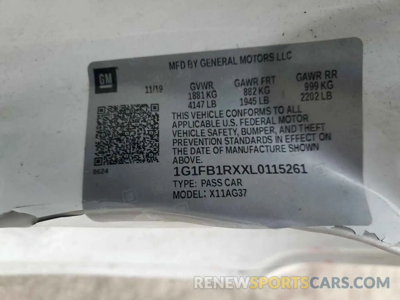 12 Photograph of a damaged car 1G1FB1RXXL0115261 CHEVROLET CAMARO 2020