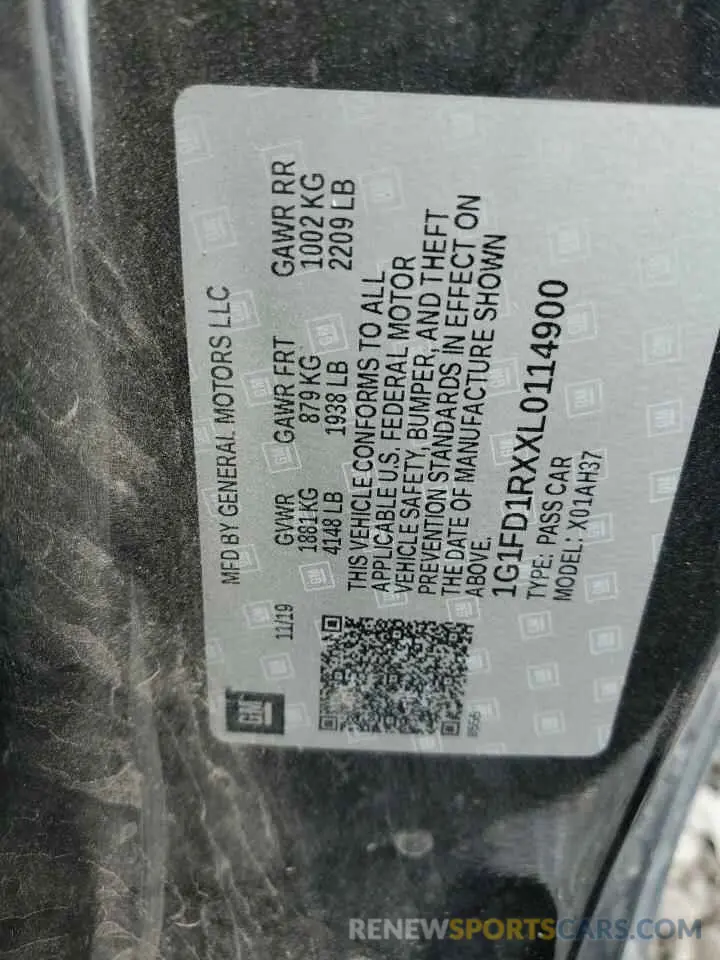 12 Фотография поврежденного автомобиля 1G1FD1RXXL0114900 CHEVROLET CAMARO 2020
