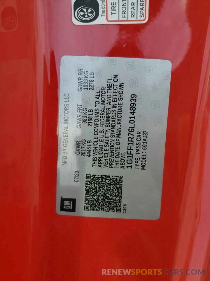 13 Фотография поврежденного автомобиля 1G1FF1R76L0148939 CHEVROLET CAMARO 2020