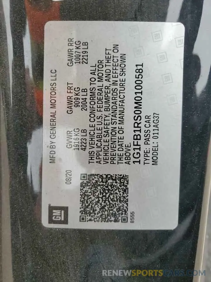 13 Фотография поврежденного автомобиля 1G1FB1RS0M0100581 CHEVROLET CAMARO 2021