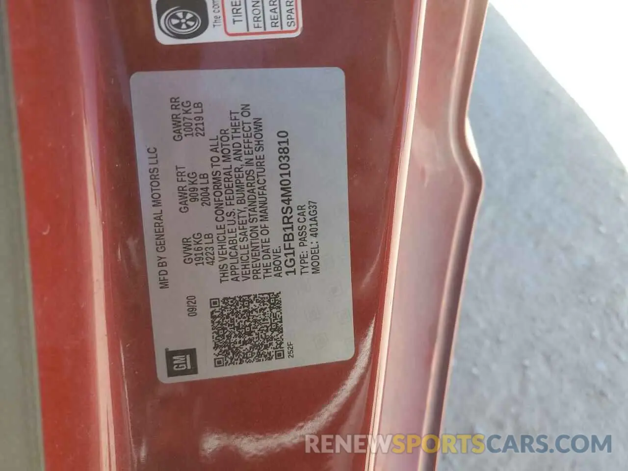 14 Photograph of a damaged car 1G1FB1RS4M0103810 CHEVROLET CAMARO 2021