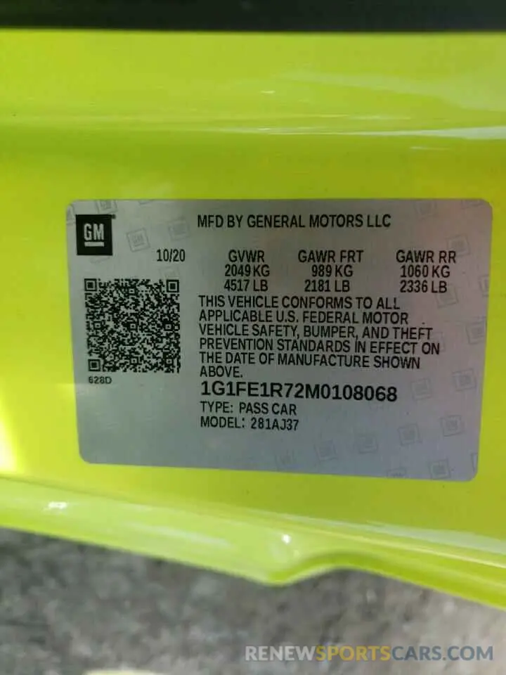15 Photograph of a damaged car 1G1FE1R72M0108068 CHEVROLET CAMARO 2021
