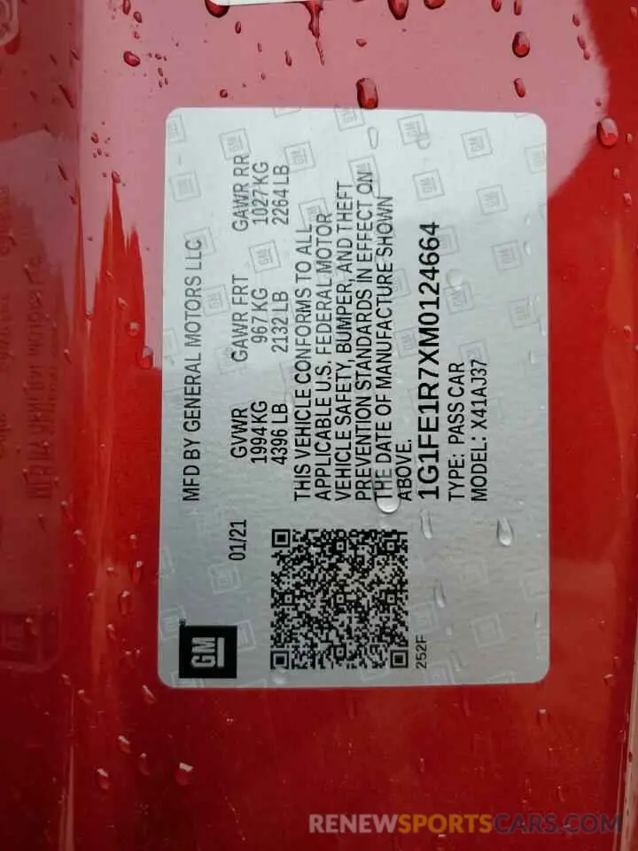 14 Фотография поврежденного автомобиля 1G1FE1R7XM0124664 CHEVROLET CAMARO 2021