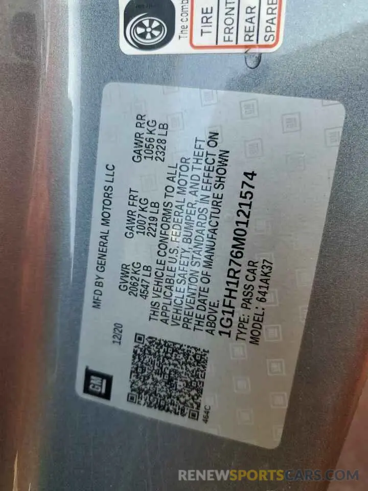 14 Фотография поврежденного автомобиля 1G1FH1R76M0121574 CHEVROLET CAMARO 2021