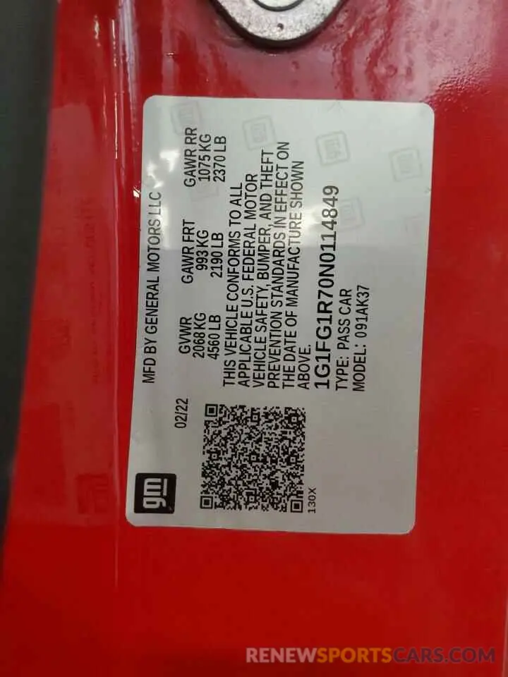 13 Фотография поврежденного автомобиля 1G1FG1R70N0114849 CHEVROLET CAMARO 2022
