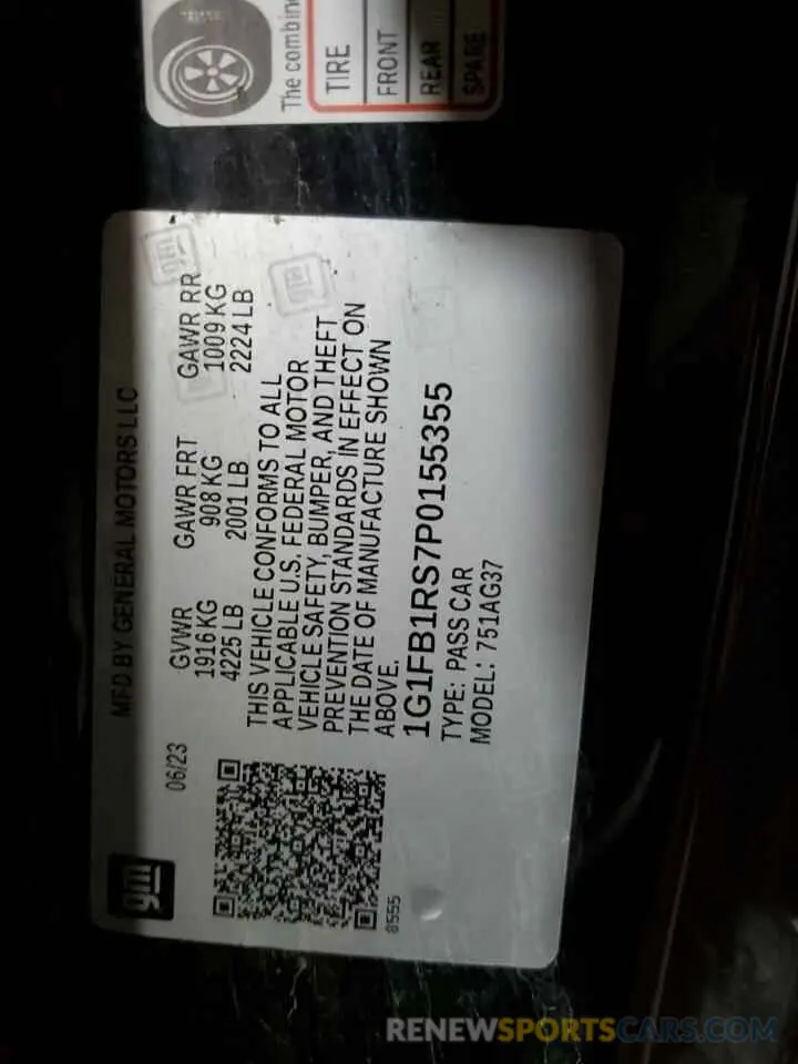 12 Фотография поврежденного автомобиля 1G1FB1RS7P0155355 CHEVROLET CAMARO 2023
