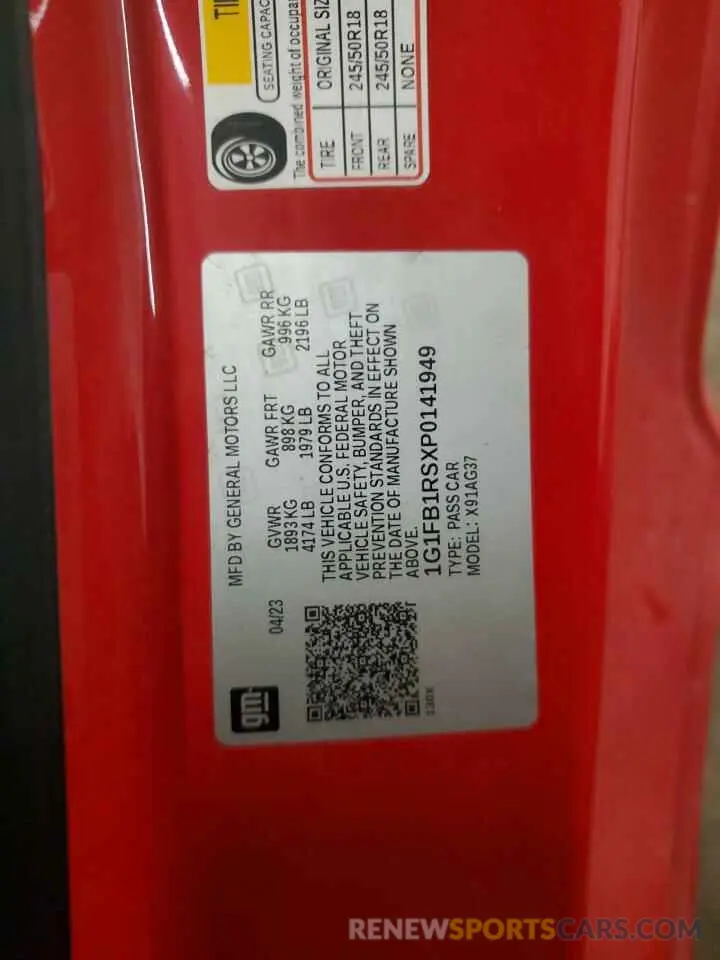 12 Фотография поврежденного автомобиля 1G1FB1RSXP0141949 CHEVROLET CAMARO 2023