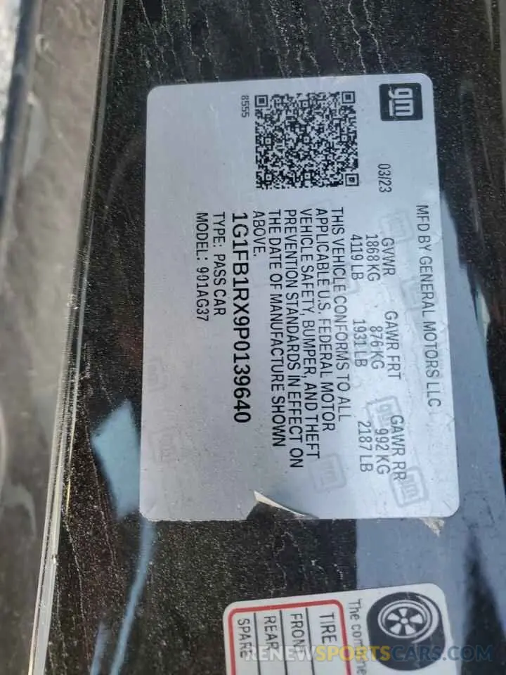 12 Фотография поврежденного автомобиля 1G1FB1RX9P0139640 CHEVROLET CAMARO 2023