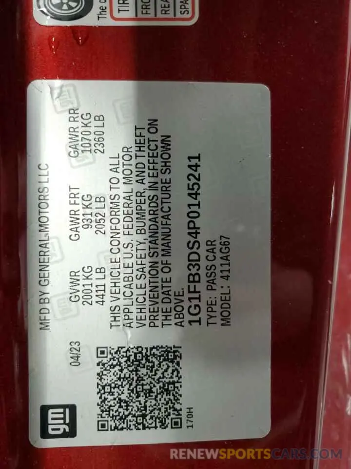 12 Фотография поврежденного автомобиля 1G1FB3DS4P0145241 CHEVROLET CAMARO 2023