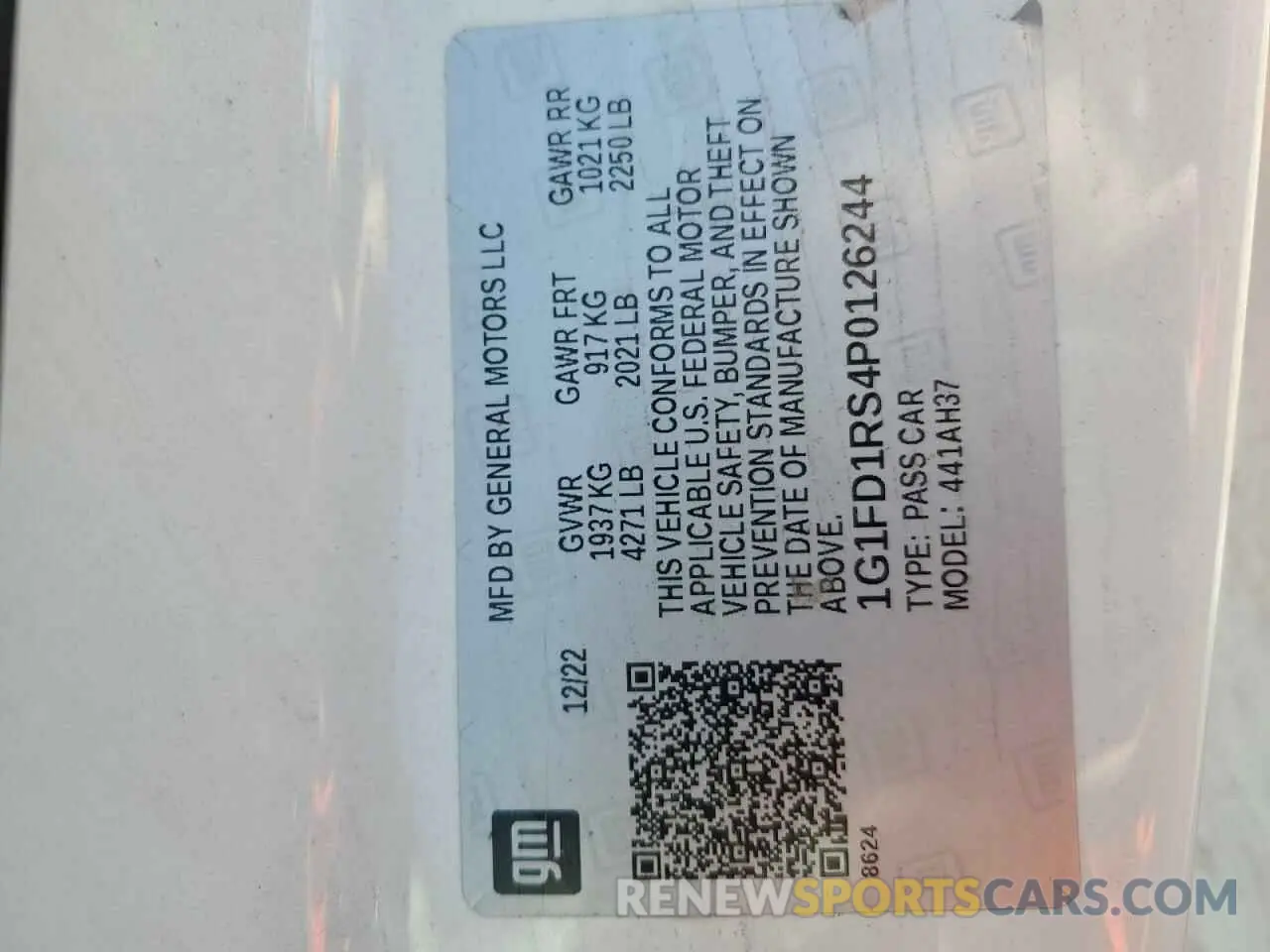 12 Фотография поврежденного автомобиля 1G1FD1RS4P0126244 CHEVROLET CAMARO 2023