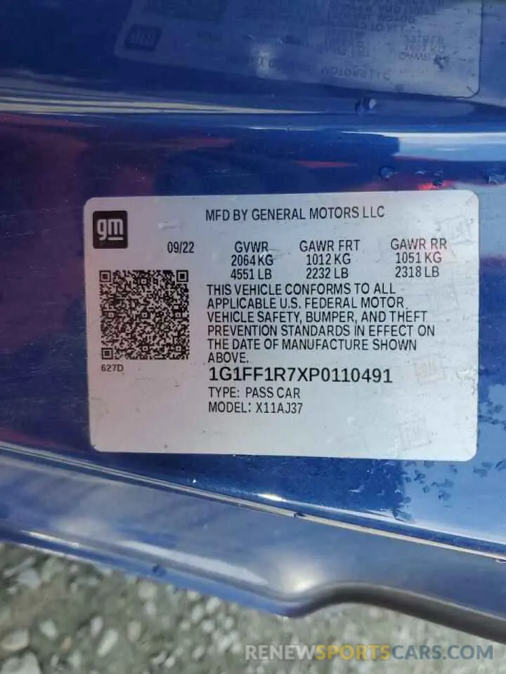 12 Photograph of a damaged car 1G1FF1R7XP0110491 CHEVROLET CAMARO LT1 2023
