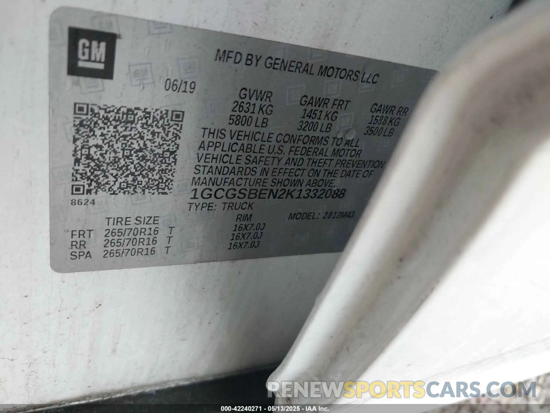 9 Фотография поврежденного автомобиля 1GCGSBEN2K1332088 CHEVROLET COLORADO 2019