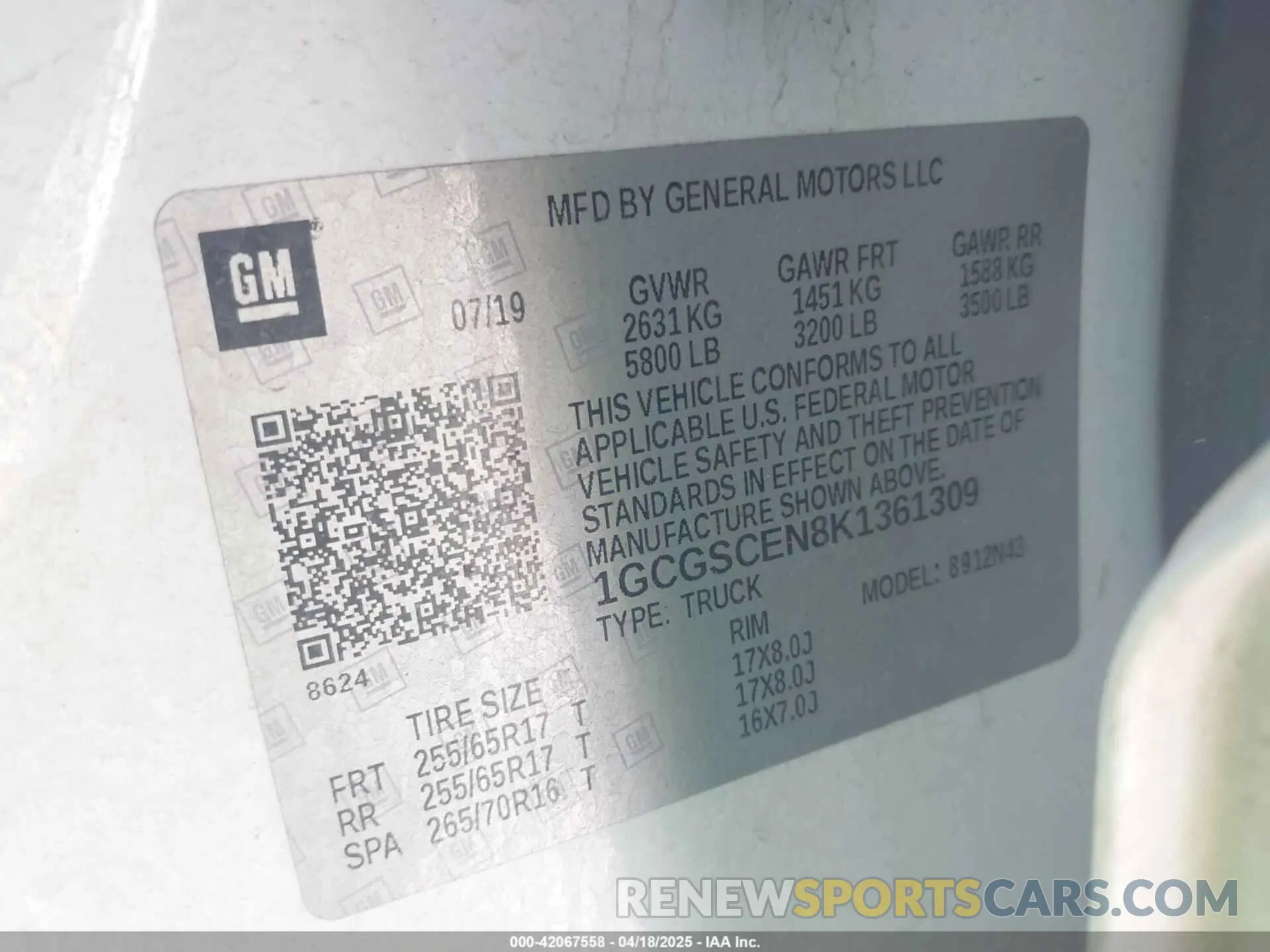 9 Photograph of a damaged car 1GCGSCEN8K1361309 CHEVROLET COLORADO 2019