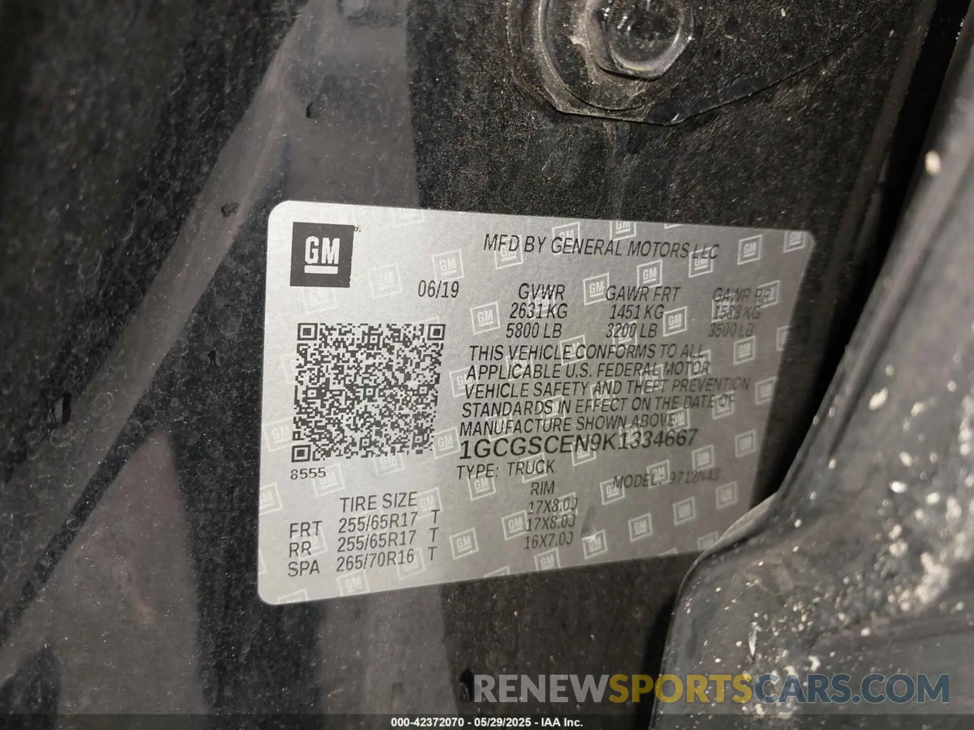 9 Photograph of a damaged car 1GCGSCEN9K1334667 CHEVROLET COLORADO 2019