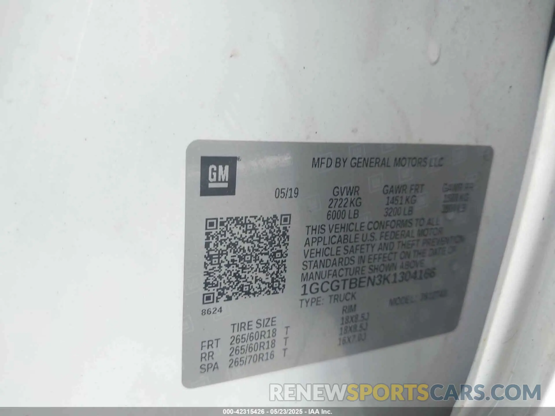 9 Photograph of a damaged car 1GCGTBEN3K1304166 CHEVROLET COLORADO 2019