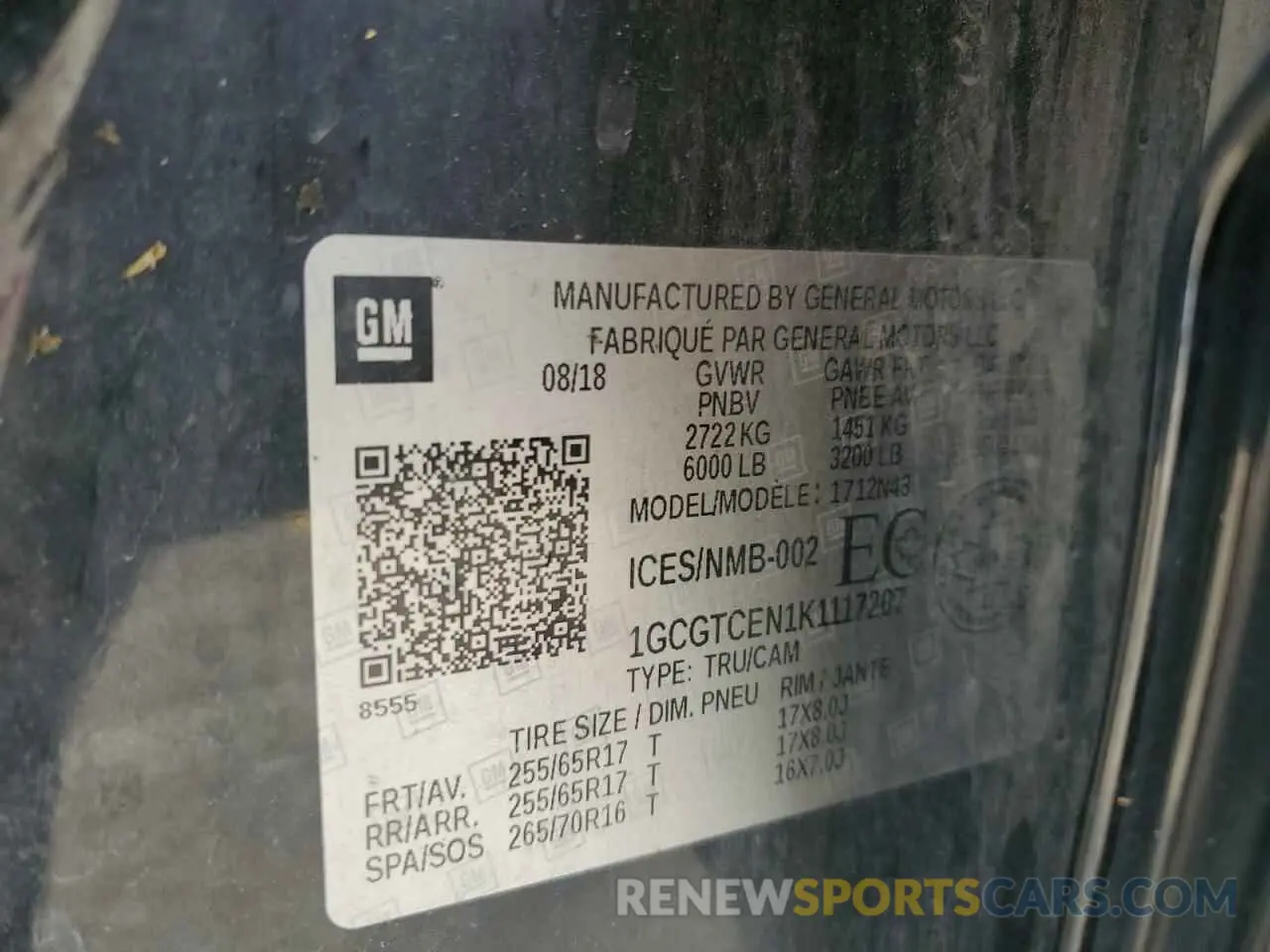 12 Photograph of a damaged car 1GCGTCEN1K1117207 CHEVROLET COLORADO 2019