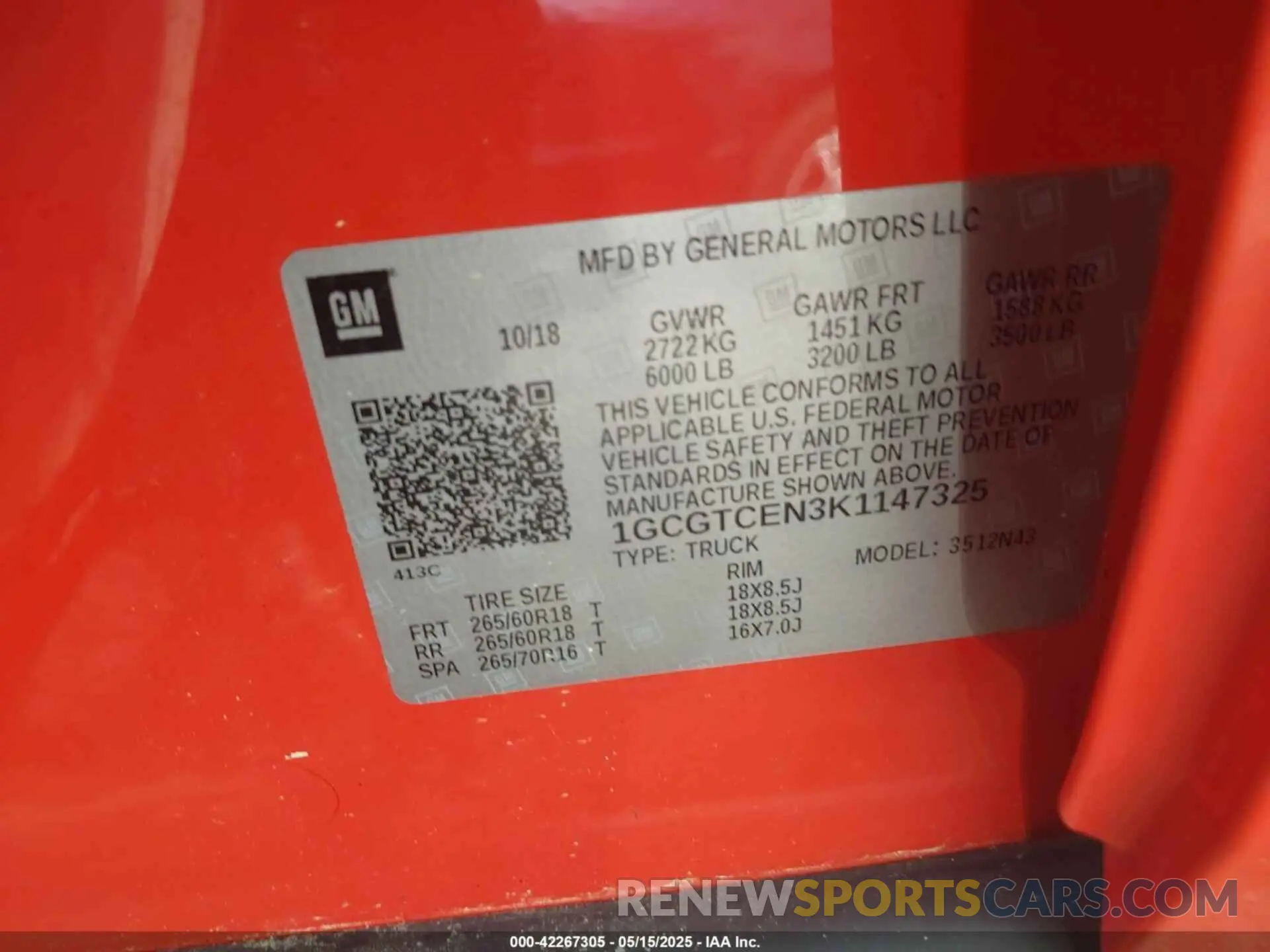 9 Photograph of a damaged car 1GCGTCEN3K1147325 CHEVROLET COLORADO 2019