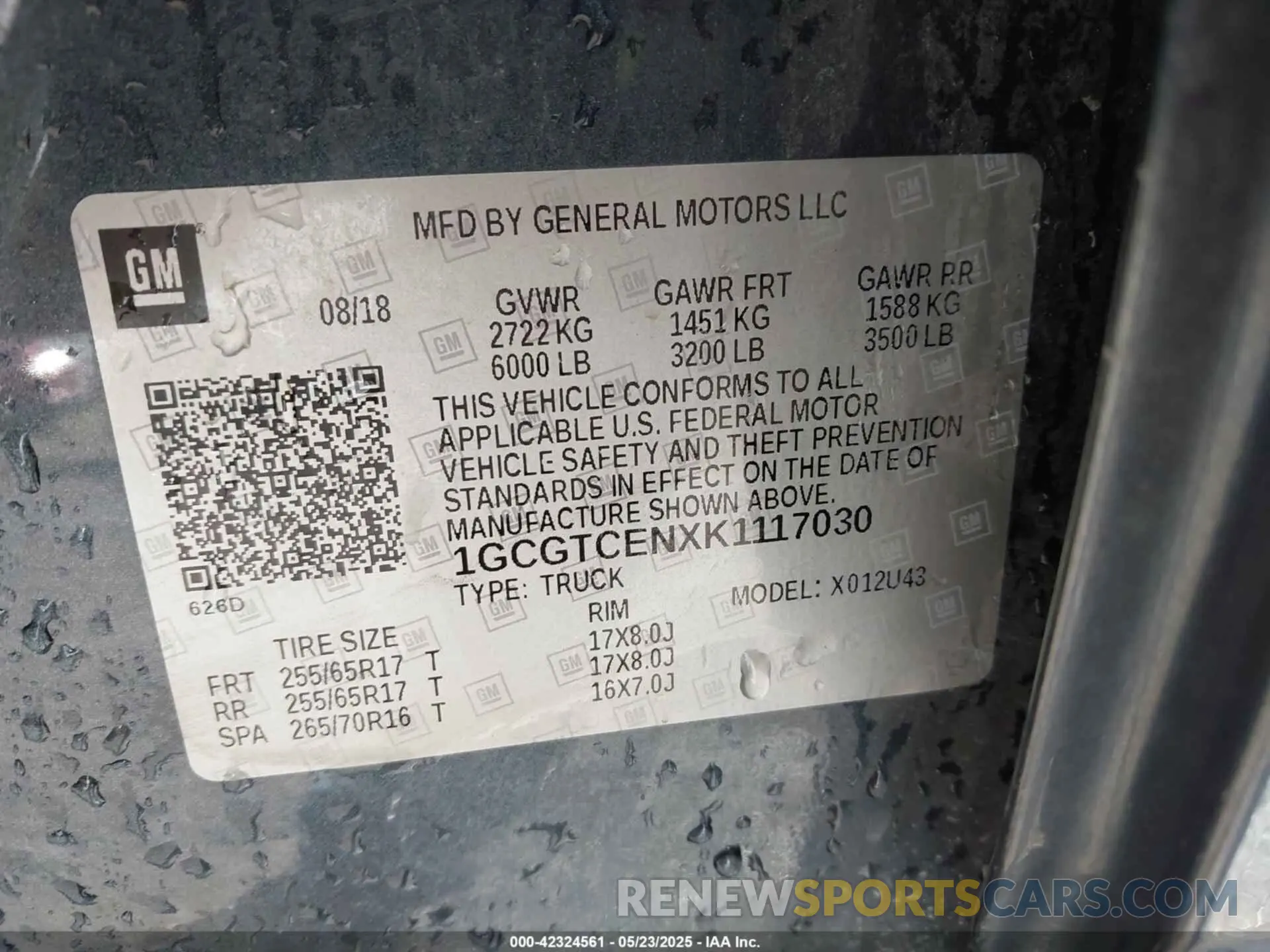 9 Photograph of a damaged car 1GCGTCENXK1117030 CHEVROLET COLORADO 2019