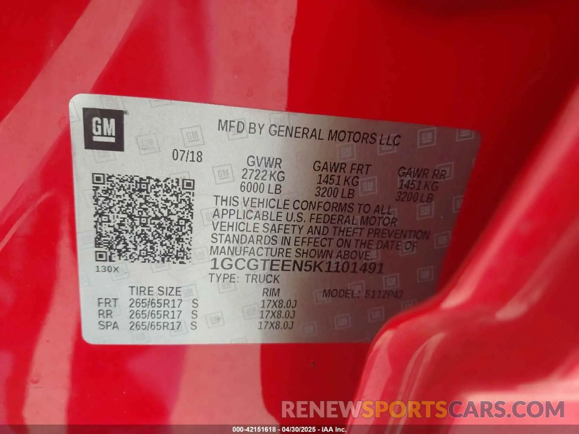 9 Фотография поврежденного автомобиля 1GCGTEEN5K1101491 CHEVROLET COLORADO 2019