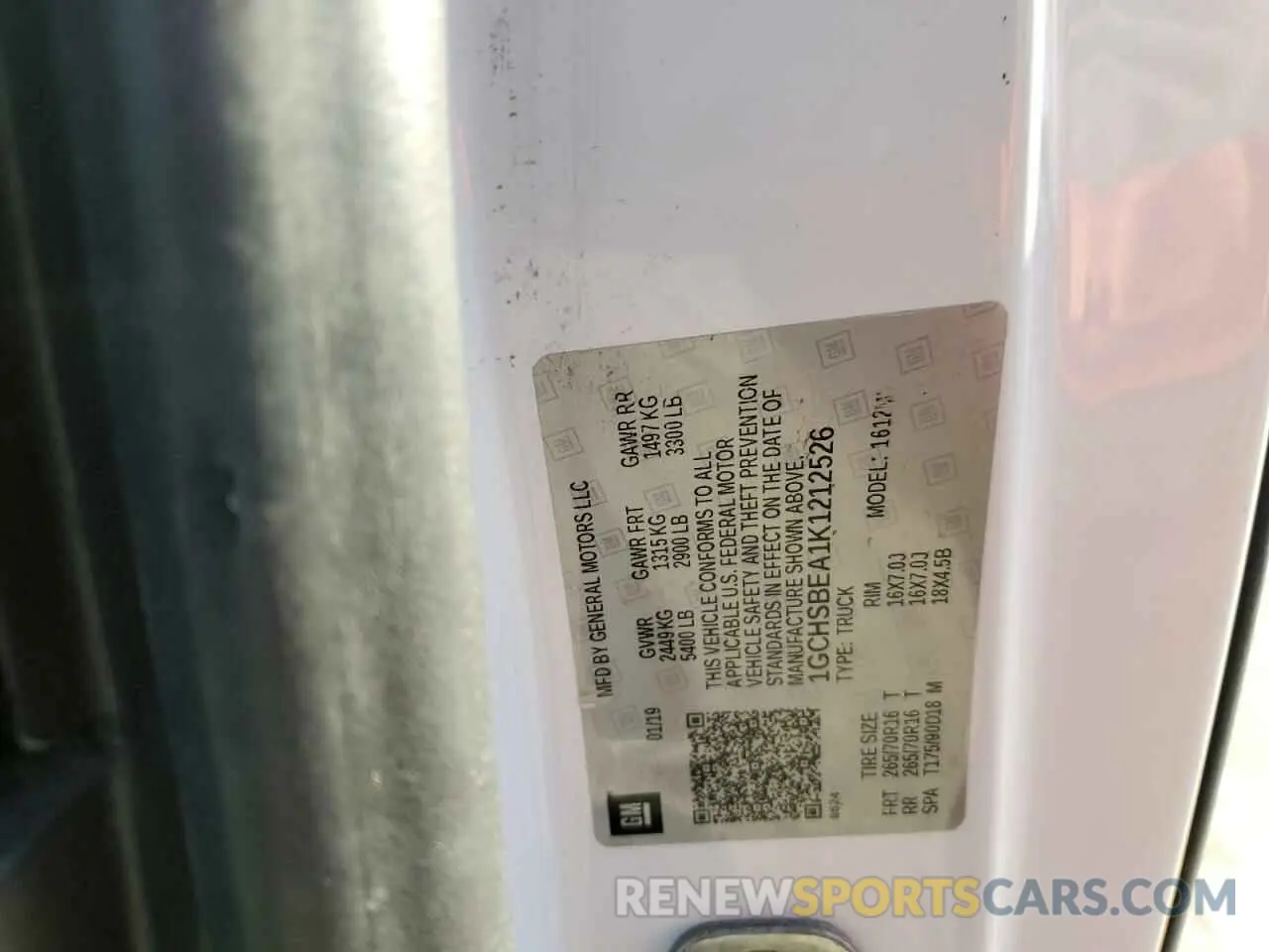 12 Photograph of a damaged car 1GCHSBEA1K1212526 CHEVROLET COLORADO 2019