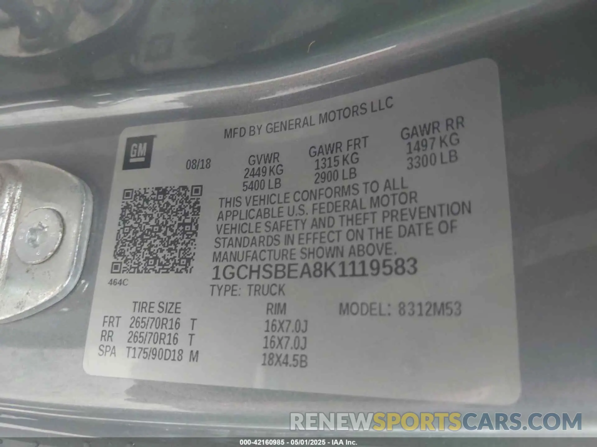 9 Фотография поврежденного автомобиля 1GCHSBEA8K1119583 CHEVROLET COLORADO 2019