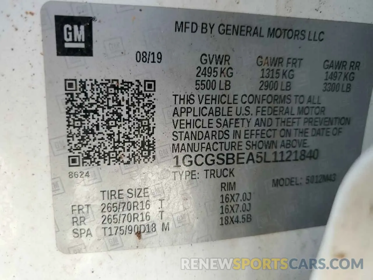 12 Photograph of a damaged car 1GCGSBEA5L1121840 CHEVROLET COLORADO 2020