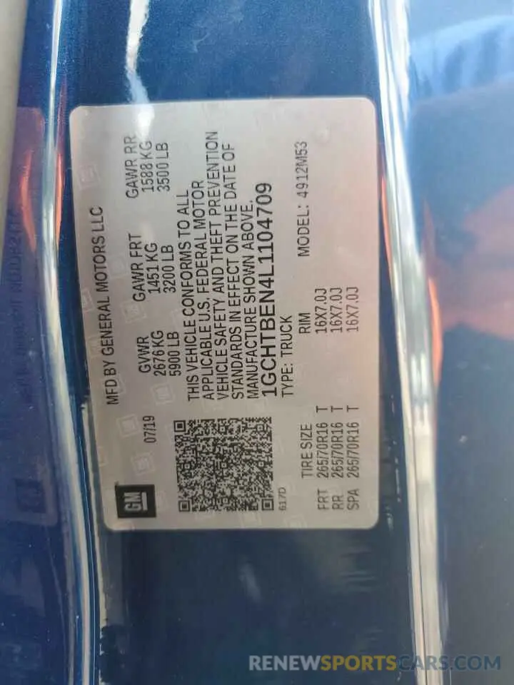 12 Фотография поврежденного автомобиля 1GCHTBEN4L1104709 CHEVROLET COLORADO 2020