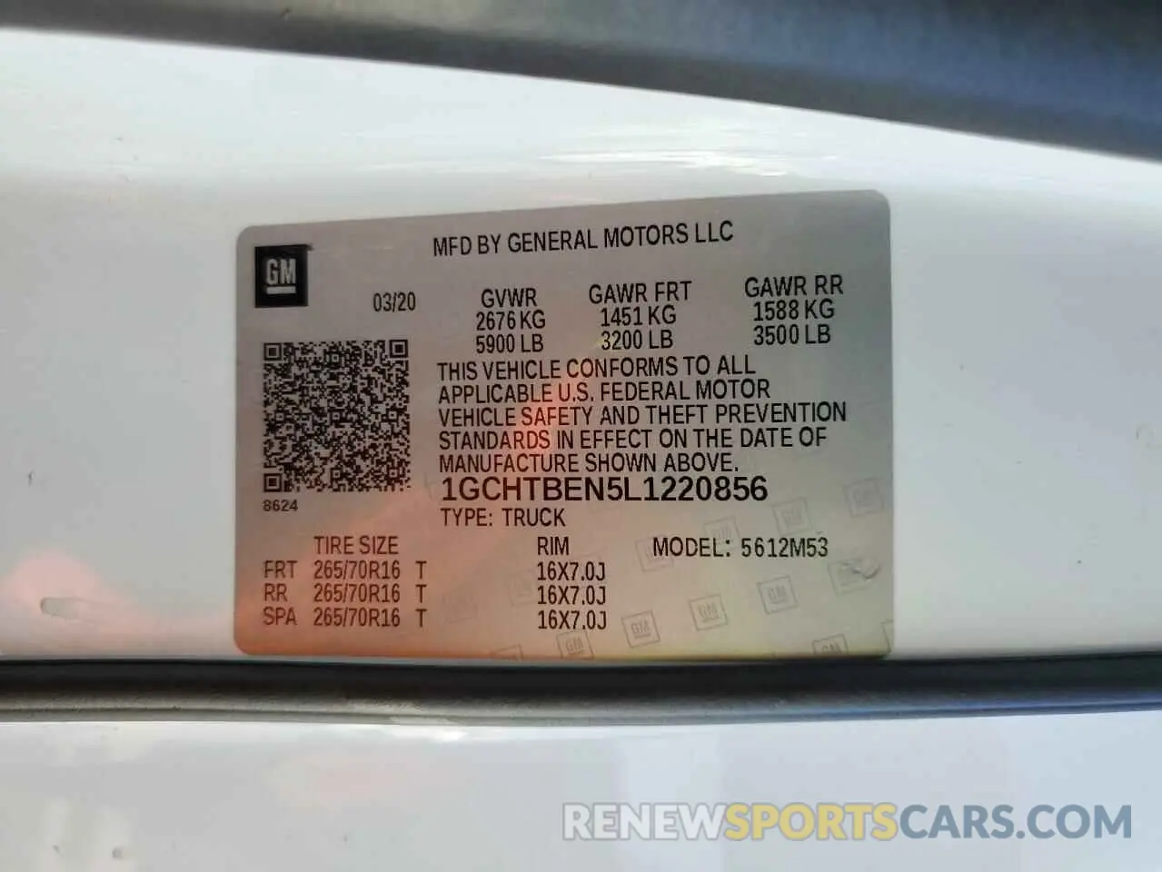 12 Photograph of a damaged car 1GCHTBEN5L1220856 CHEVROLET COLORADO 2020