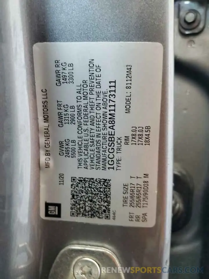 12 Photograph of a damaged car 1GCGSBEA8M1173111 CHEVROLET COLORADO 2021