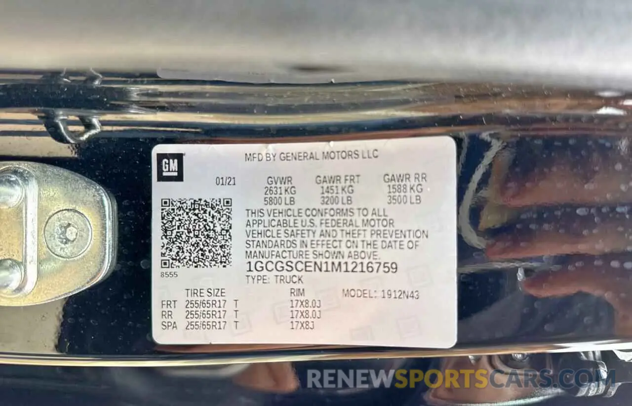 10 Photograph of a damaged car 1GCGSCEN1M1216759 CHEVROLET COLORADO 2021