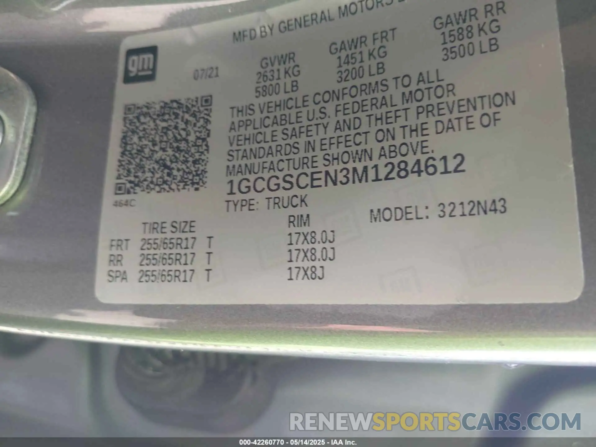 9 Photograph of a damaged car 1GCGSCEN3M1284612 CHEVROLET COLORADO 2021