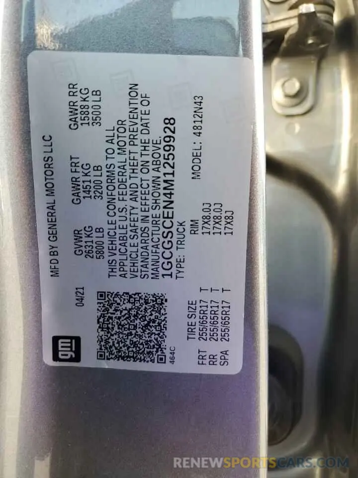 13 Фотография поврежденного автомобиля 1GCGSCEN4M1259928 CHEVROLET COLORADO 2021