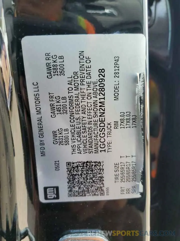 12 Photograph of a damaged car 1GCGSDEN2M1280928 CHEVROLET COLORADO 2021