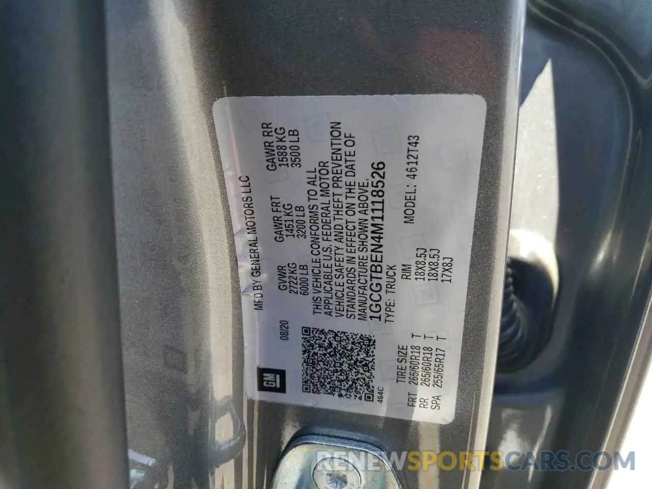 12 Photograph of a damaged car 1GCGTBEN4M1118526 CHEVROLET COLORADO 2021