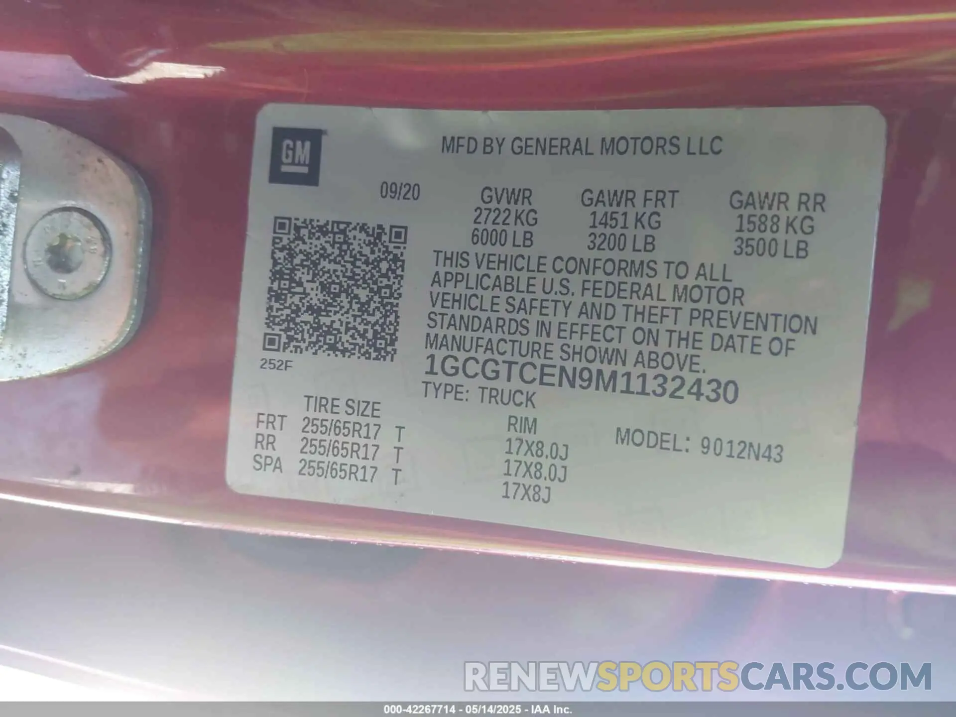 9 Photograph of a damaged car 1GCGTCEN9M1132430 CHEVROLET COLORADO 2021