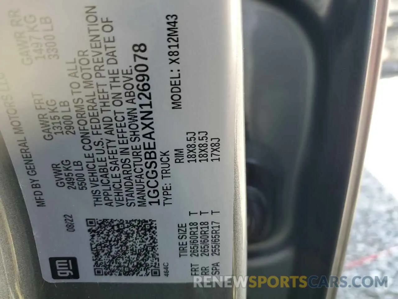12 Photograph of a damaged car 1GCGSBEAXN1269078 CHEVROLET COLORADO 2022