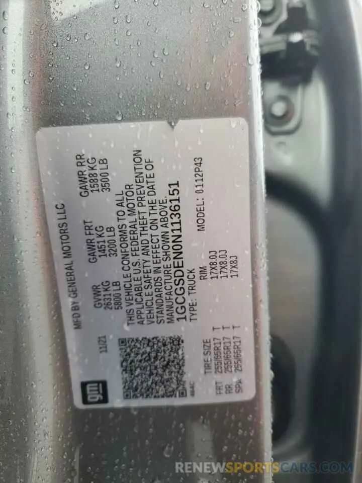 13 Photograph of a damaged car 1GCGSDEN0N1136151 CHEVROLET COLORADO 2022