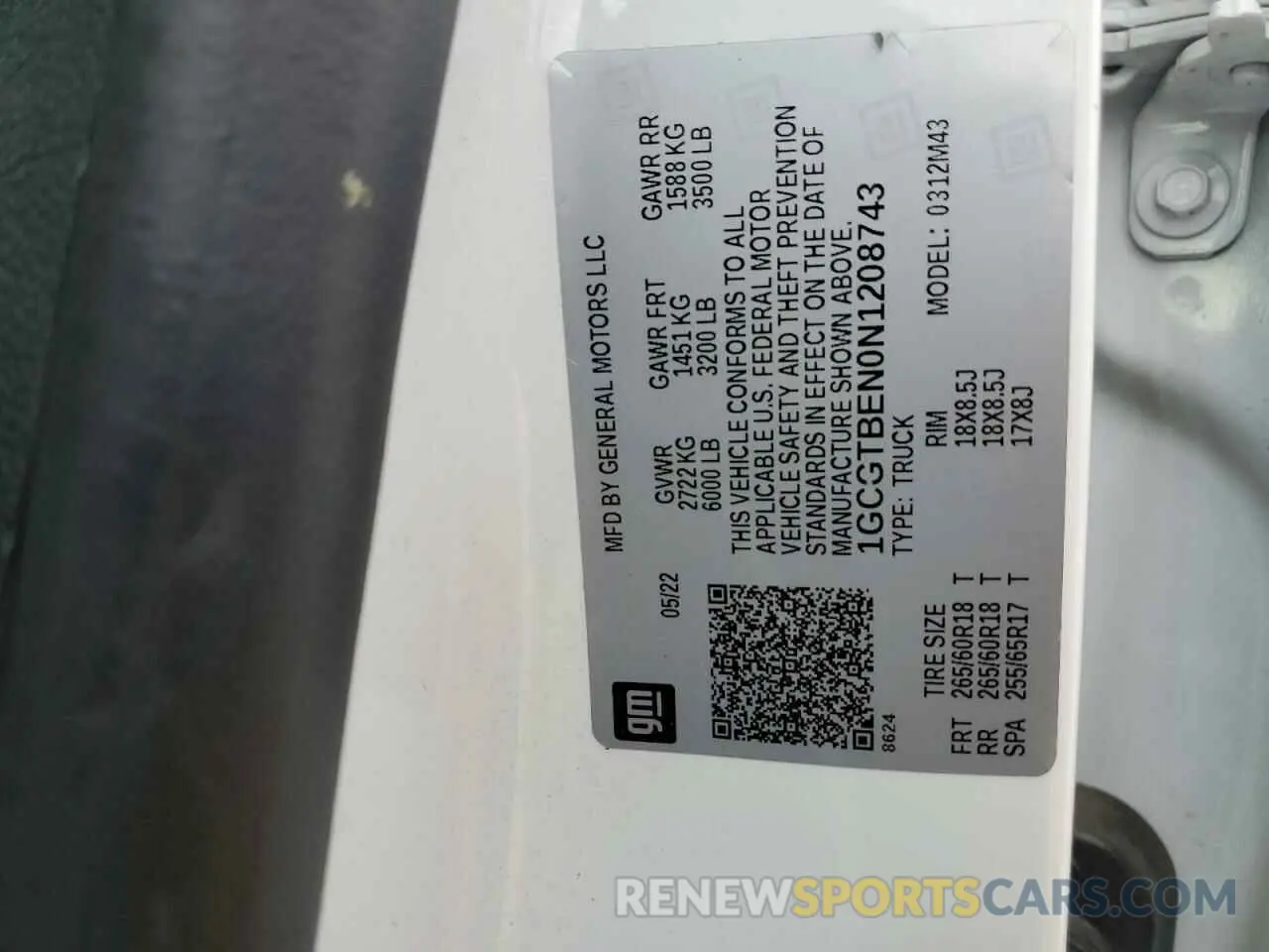 12 Фотография поврежденного автомобиля 1GCGTBEN0N1208743 CHEVROLET COLORADO 2022