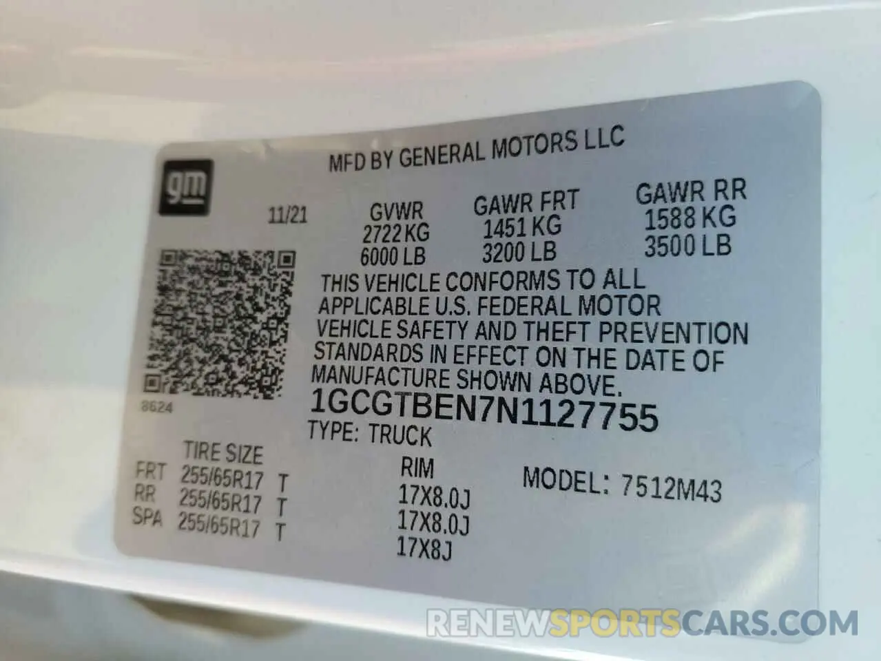 12 Photograph of a damaged car 1GCGTBEN7N1127755 CHEVROLET COLORADO 2022